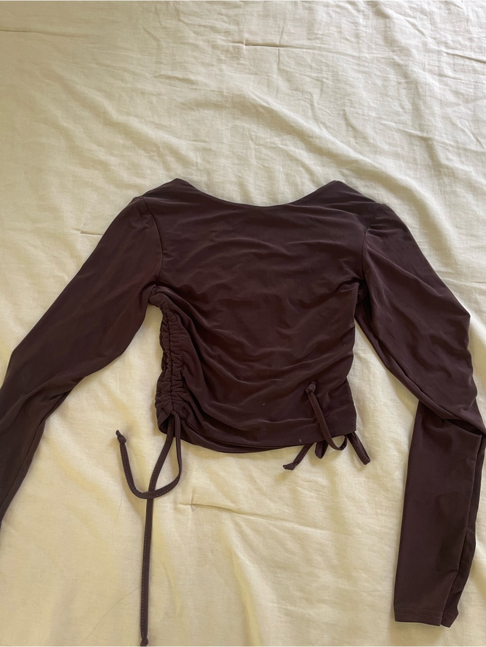 Nasty Gal Chocolate Brown Ruched Side Crop Long Sleeve Top